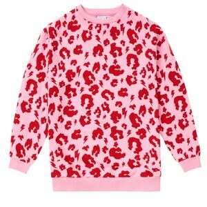 Scamp & Dude Pink and Red Leopard Print Animal Crewneck Sweatshirt Large Women